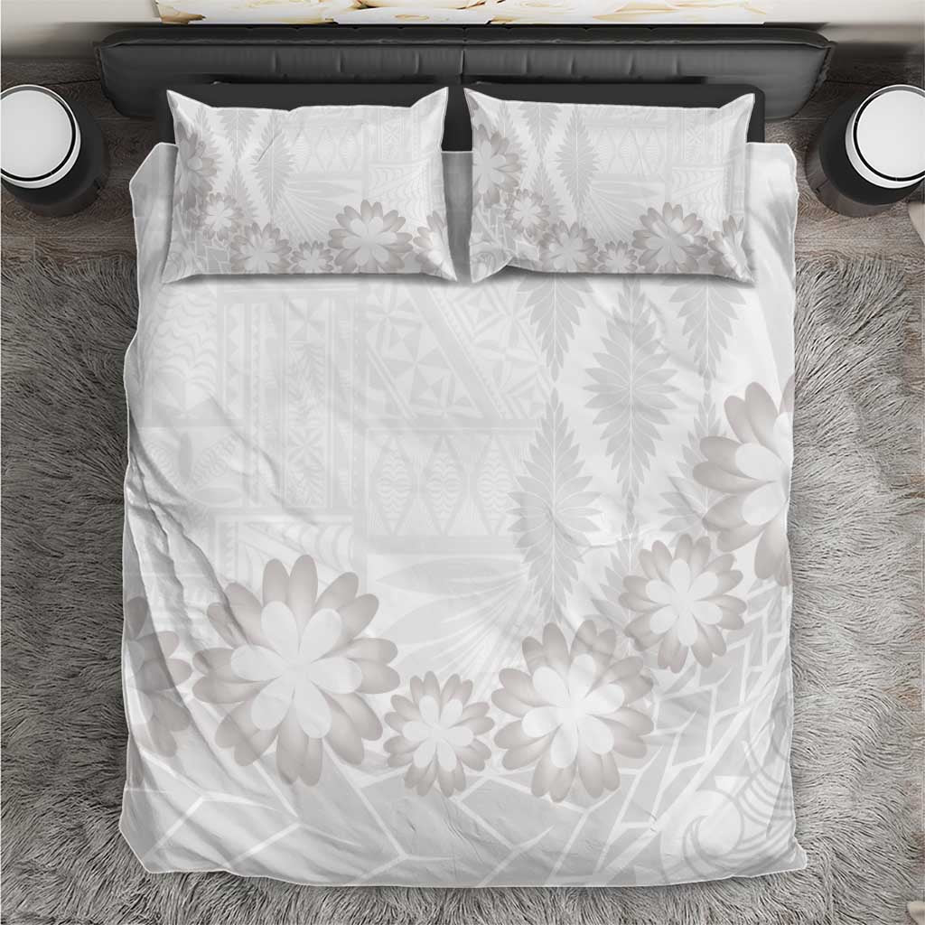 Tonga White Sunday Bedding Set Manuia le Aso Sa o Tamaiti Heilala With Ngatu Pattern LT14 White - Polynesian Pride