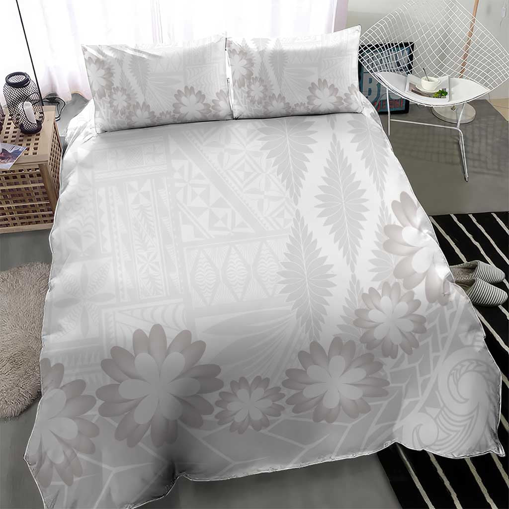 Tonga White Sunday Bedding Set Manuia le Aso Sa o Tamaiti Heilala With Ngatu Pattern LT14 - Polynesian Pride