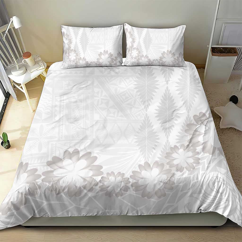 Tonga White Sunday Bedding Set Manuia le Aso Sa o Tamaiti Heilala With Ngatu Pattern LT14 - Polynesian Pride