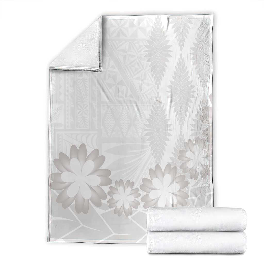 Tonga White Sunday Blanket Manuia le Aso Sa o Tamaiti Heilala With Ngatu Pattern LT14 - Polynesian Pride