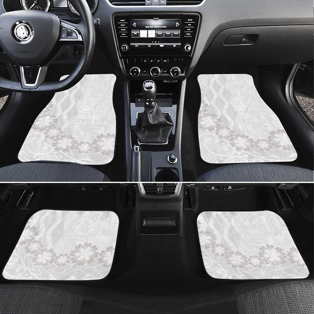 Tonga White Sunday Car Mats Manuia le Aso Sa o Tamaiti Heilala With Ngatu Pattern LT14 Set 4pcs White - Polynesian Pride