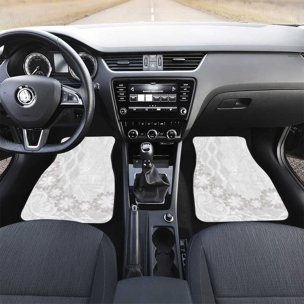 Tonga White Sunday Car Mats Manuia le Aso Sa o Tamaiti Heilala With Ngatu Pattern LT14 Set 2pcs - Front White - Polynesian Pride