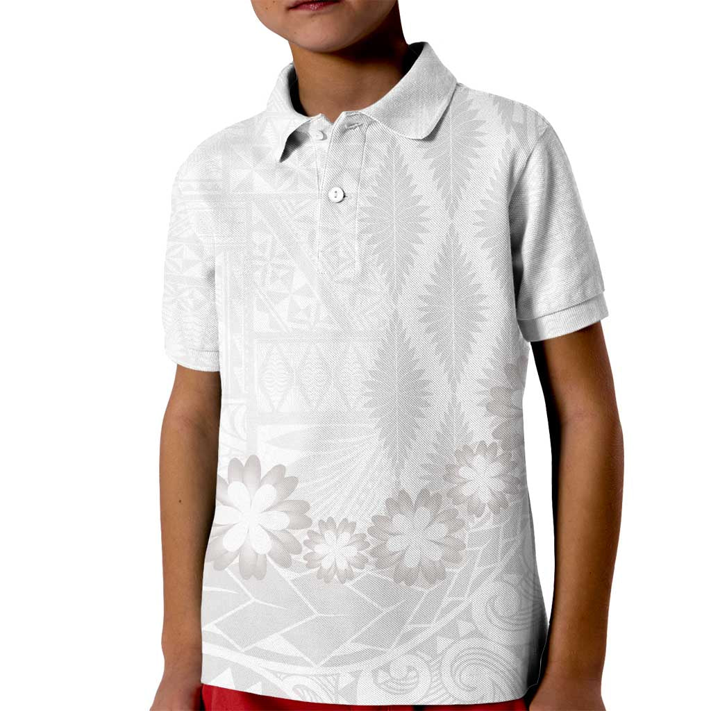 Tonga White Sunday Kid Polo Shirt Manuia le Aso Sa o Tamaiti Heilala With Ngatu Pattern LT14 Kid White - Polynesian Pride