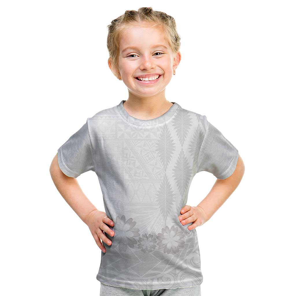 Tonga White Sunday Kid T Shirt Manuia le Aso Sa o Tamaiti Heilala With Ngatu Pattern LT14 White - Polynesian Pride