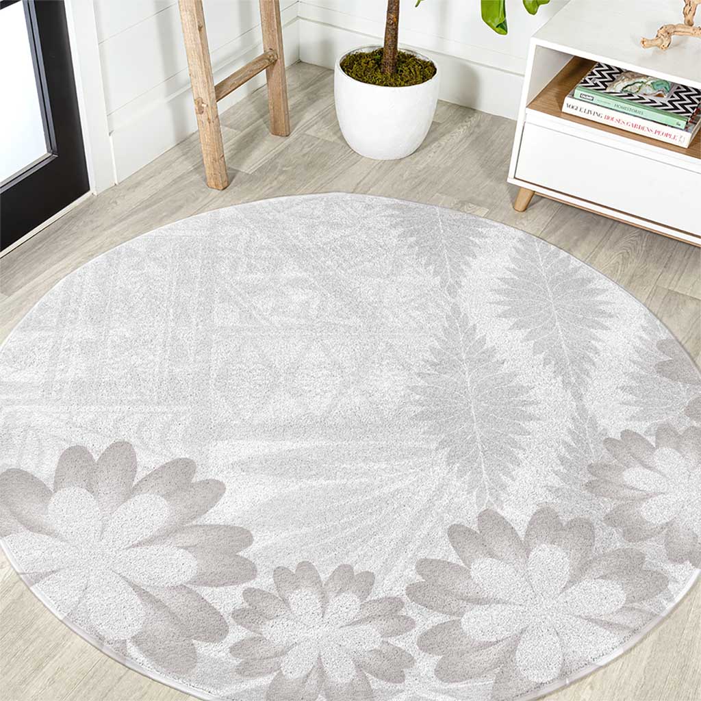Tonga White Sunday Round Carpet Manuia le Aso Sa o Tamaiti Heilala With Ngatu Pattern LT14 White - Polynesian Pride