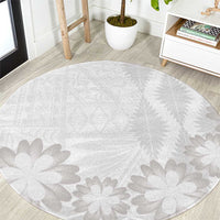 Tonga White Sunday Round Carpet Manuia le Aso Sa o Tamaiti Heilala With Ngatu Pattern LT14 White - Polynesian Pride