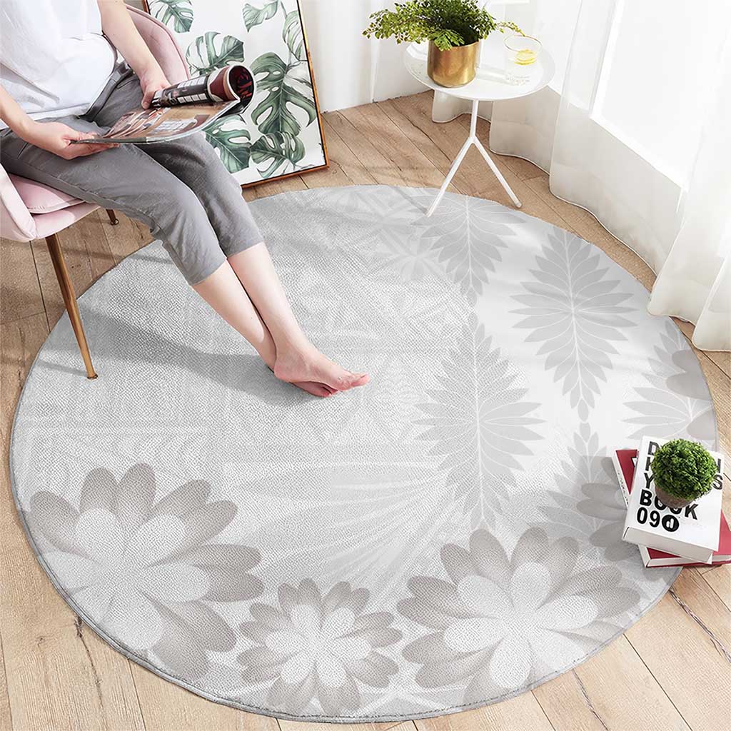 Tonga White Sunday Round Carpet Manuia le Aso Sa o Tamaiti Heilala With Ngatu Pattern LT14 - Polynesian Pride