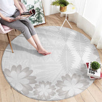 Tonga White Sunday Round Carpet Manuia le Aso Sa o Tamaiti Heilala With Ngatu Pattern LT14 - Polynesian Pride