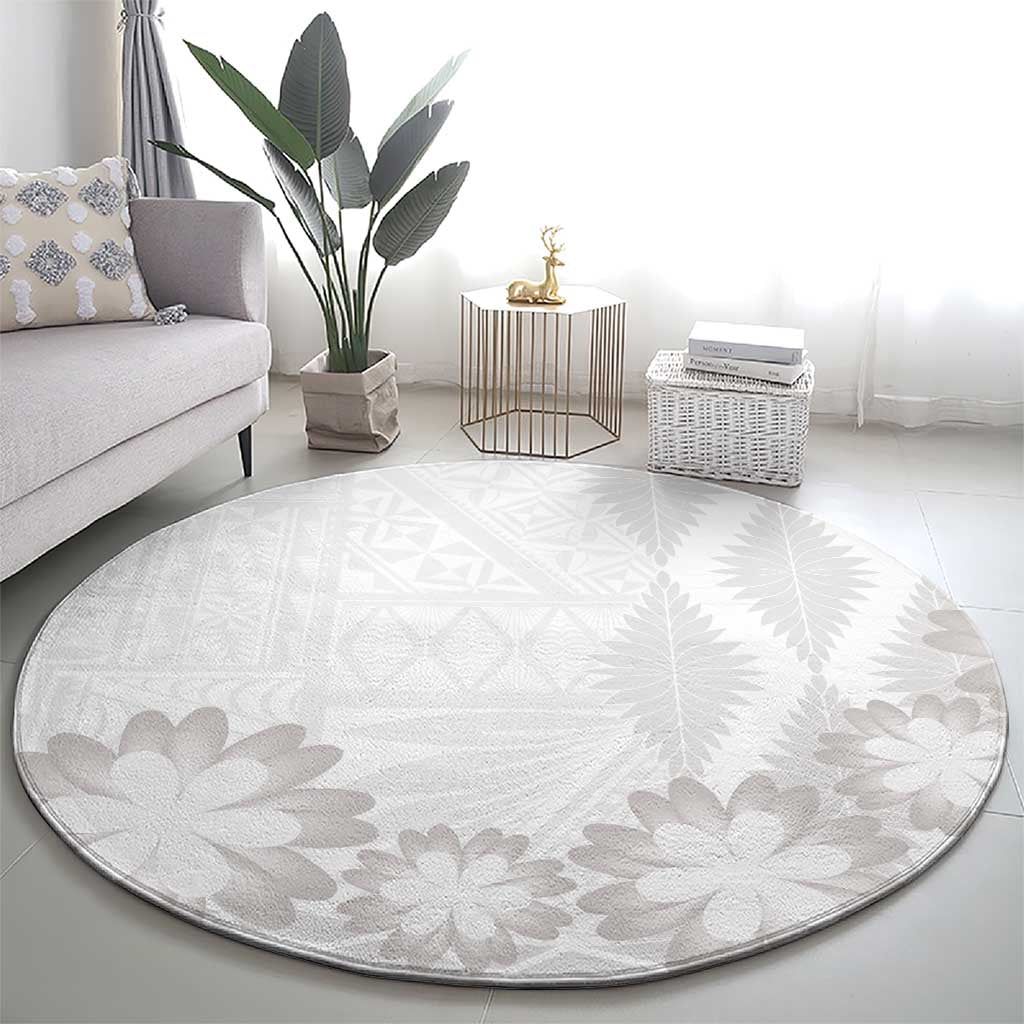 Tonga White Sunday Round Carpet Manuia le Aso Sa o Tamaiti Heilala With Ngatu Pattern LT14 - Polynesian Pride
