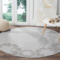 Tonga White Sunday Round Carpet Manuia le Aso Sa o Tamaiti Heilala With Ngatu Pattern LT14 - Polynesian Pride