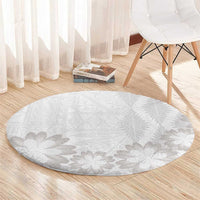 Tonga White Sunday Round Carpet Manuia le Aso Sa o Tamaiti Heilala With Ngatu Pattern LT14 - Polynesian Pride
