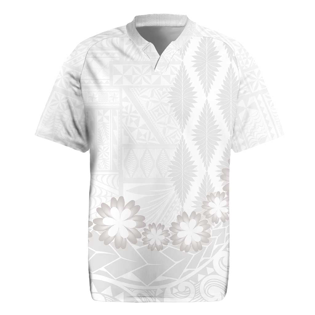 Tonga White Sunday Rugby Jersey Manuia le Aso Sa o Tamaiti Heilala With Ngatu Pattern LT14 White - Polynesian Pride