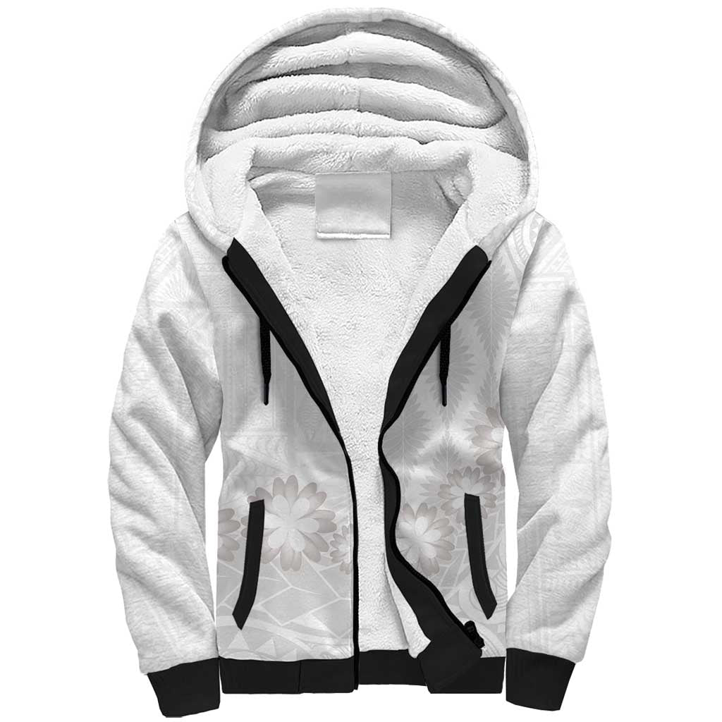 Tonga White Sunday Sherpa Hoodie Manuia le Aso Sa o Tamaiti Heilala With Ngatu Pattern LT14 Unisex White - Polynesian Pride
