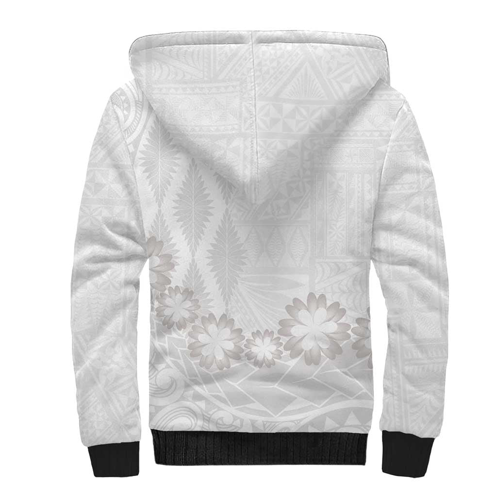 Tonga White Sunday Sherpa Hoodie Manuia le Aso Sa o Tamaiti Heilala With Ngatu Pattern LT14 - Polynesian Pride