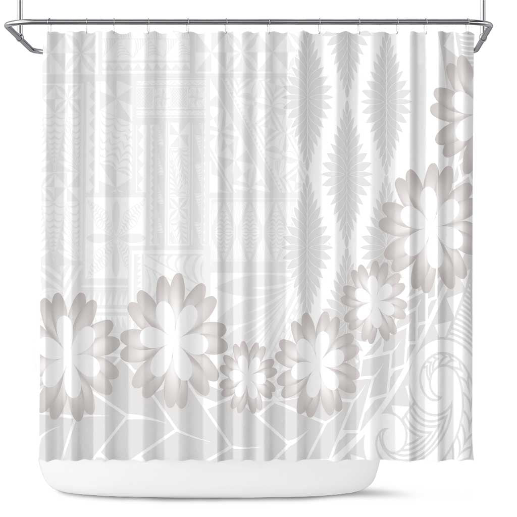 Tonga White Sunday Shower Curtain Manuia le Aso Sa o Tamaiti Heilala With Ngatu Pattern