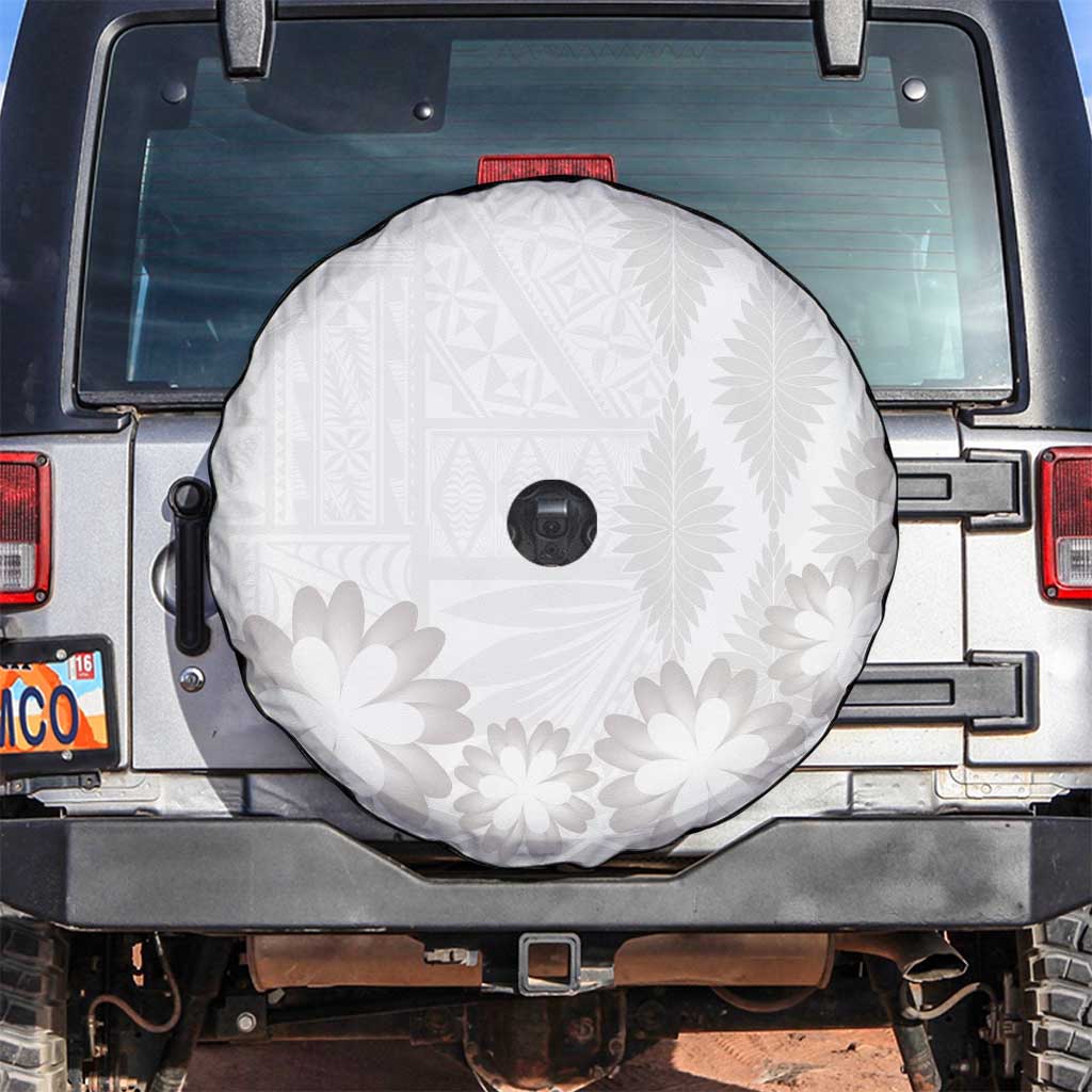 Tonga White Sunday Spare Tire Cover Manuia le Aso Sa o Tamaiti Heilala With Ngatu Pattern