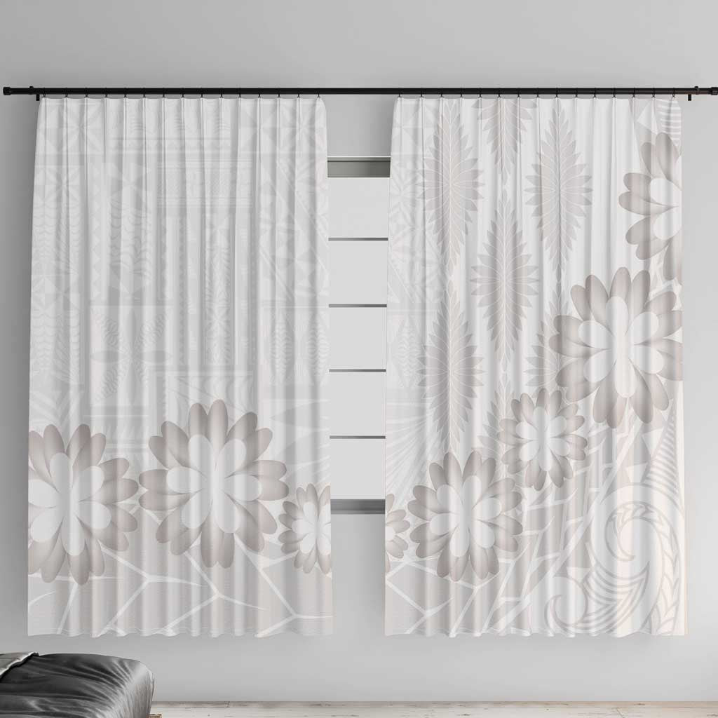Tonga White Sunday Window Curtain Manuia le Aso Sa o Tamaiti Heilala With Ngatu Pattern LT14 With Hooks White - Polynesian Pride