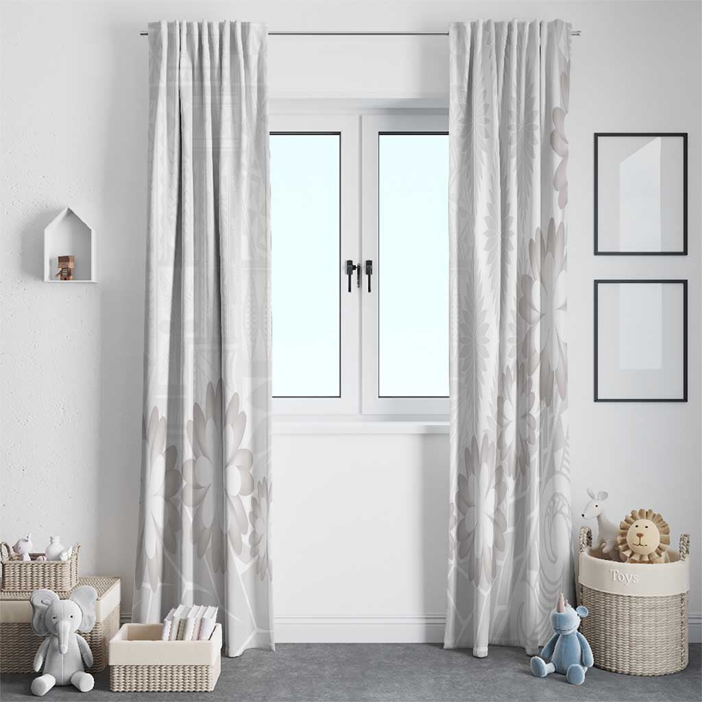 Tonga White Sunday Window Curtain Manuia le Aso Sa o Tamaiti Heilala With Ngatu Pattern LT14 - Polynesian Pride