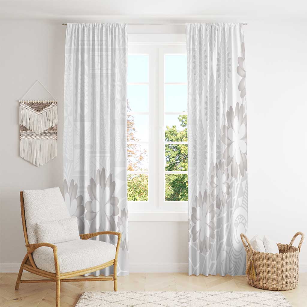 Tonga White Sunday Window Curtain Manuia le Aso Sa o Tamaiti Heilala With Ngatu Pattern LT14 - Polynesian Pride