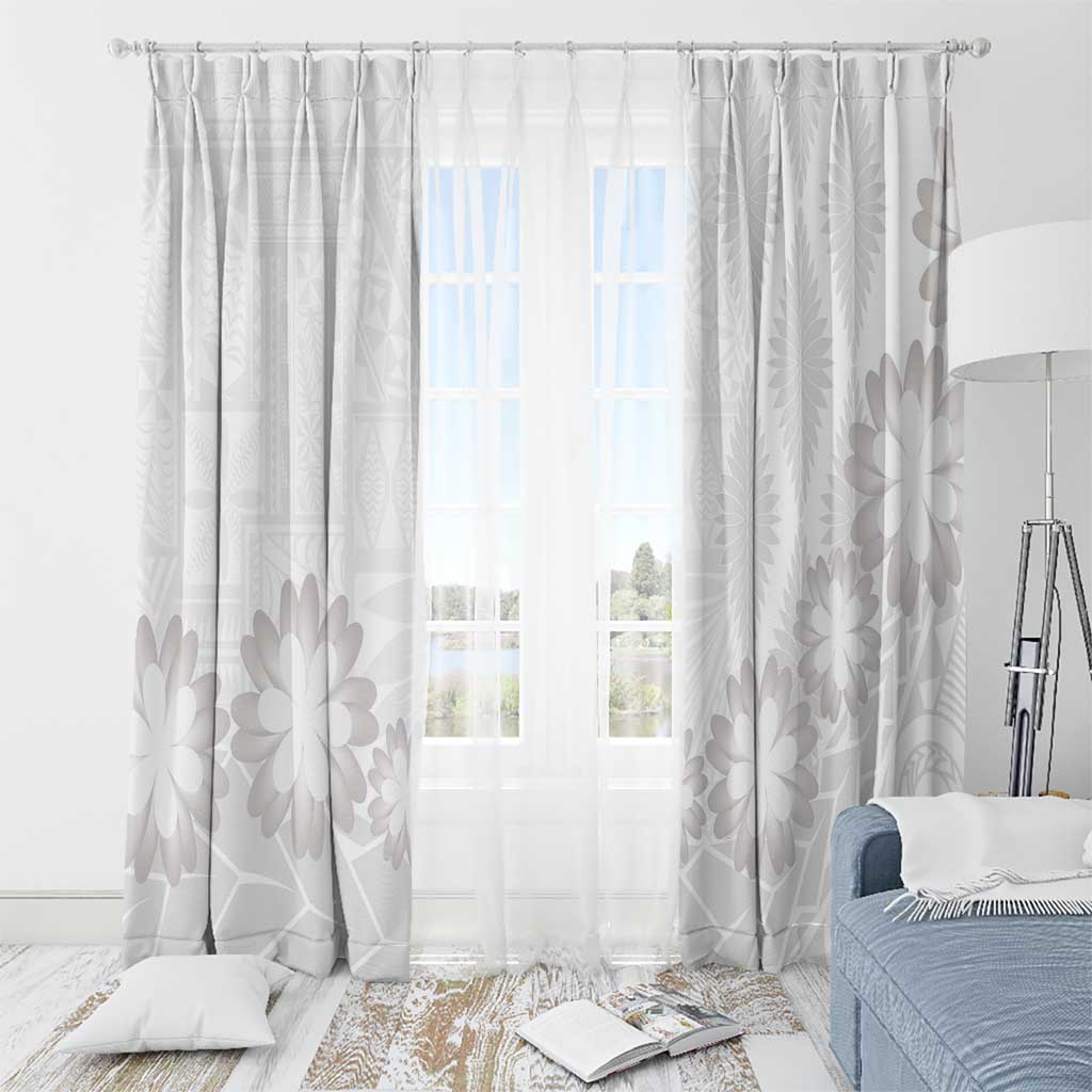 Tonga White Sunday Window Curtain Manuia le Aso Sa o Tamaiti Heilala With Ngatu Pattern LT14 - Polynesian Pride
