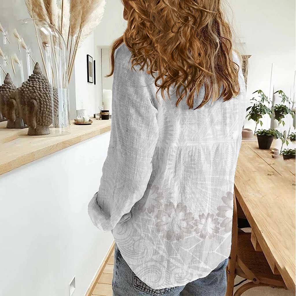 Tonga White Sunday Women Casual Shirt Manuia le Aso Sa o Tamaiti Heilala With Ngatu Pattern LT14 - Polynesian Pride
