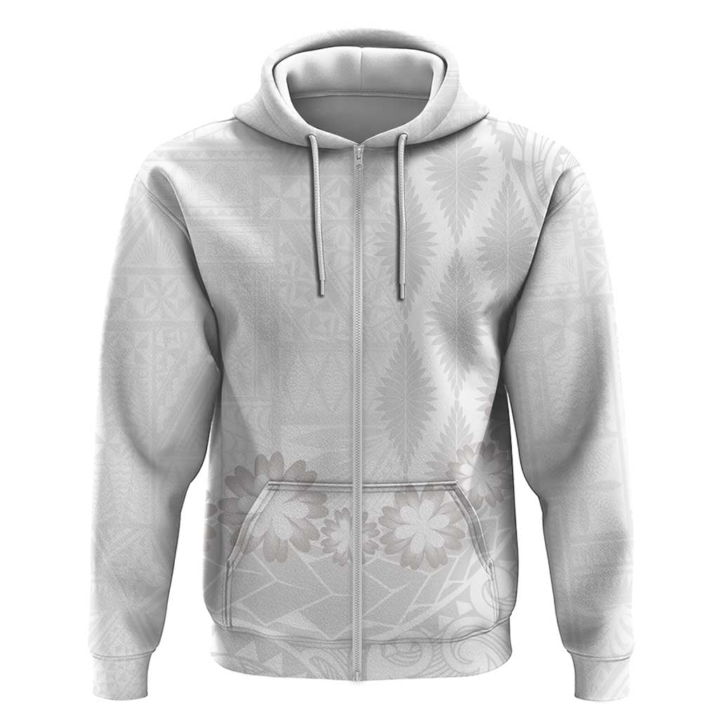 Tonga White Sunday Zip Hoodie Manuia le Aso Sa o Tamaiti Heilala With Ngatu Pattern LT14 Zip Hoodie White - Polynesian Pride