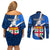 Custom Fiji Rugby Couples Matching Off Shoulder Short Dress and Long Sleeve Button Shirts World Cup 2023 Go Champions Fijian Tapa Blue Version LT14 - Polynesian Pride