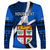 Custom Fiji Rugby Long Sleeve Shirt World Cup 2023 Go Champions Fijian Tapa Blue Version LT14 - Polynesian Pride