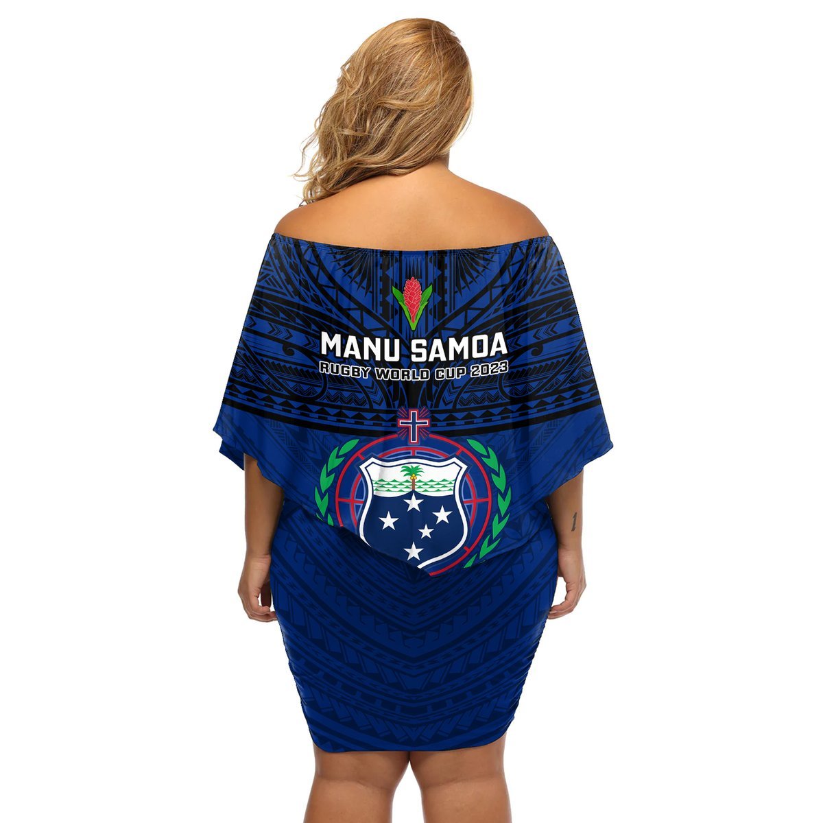 Samoa Rugby Off Shoulder Short Dress World Cup 2023 Go Champions Manu Samoa LT14 - Polynesian Pride