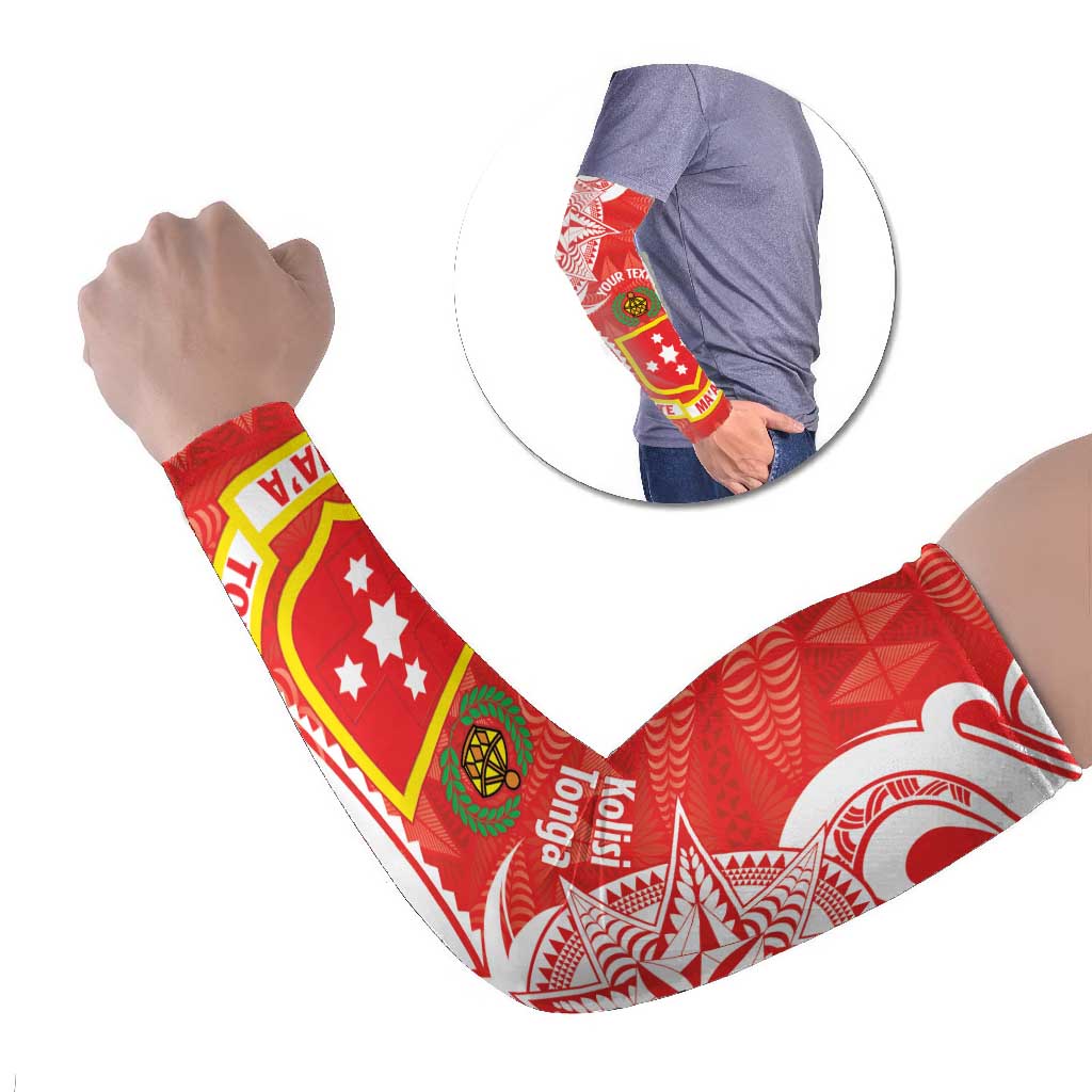 Personalised Kolisi Tonga Arm Sleeves Mate Maa Tonga Ngatu Pattern LT14 Set of 2 Red - Polynesian Pride
