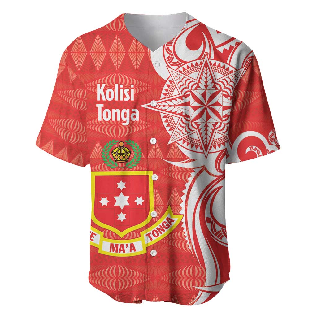 Personalised Kolisi Tonga Baseball Jersey Mate Maa Tonga Ngatu Pattern LT14 Red - Polynesian Pride