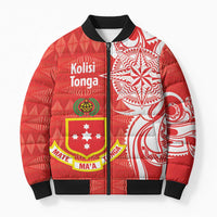 Personalised Kolisi Tonga Bomber Puffer Jacket Mate Maa Tonga Ngatu Pattern LT14 Unisex Red - Polynesian Pride