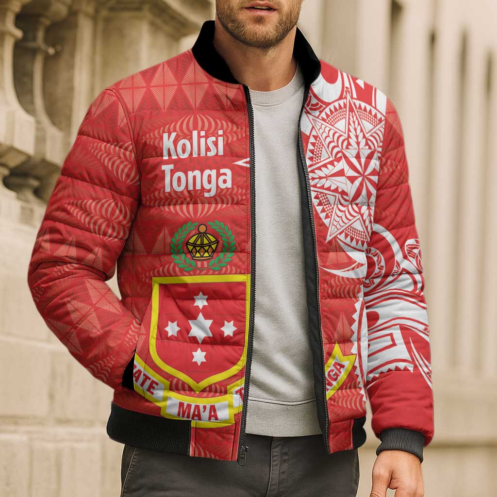 Personalised Kolisi Tonga Bomber Puffer Jacket Mate Maa Tonga Ngatu Pattern LT14 - Polynesian Pride