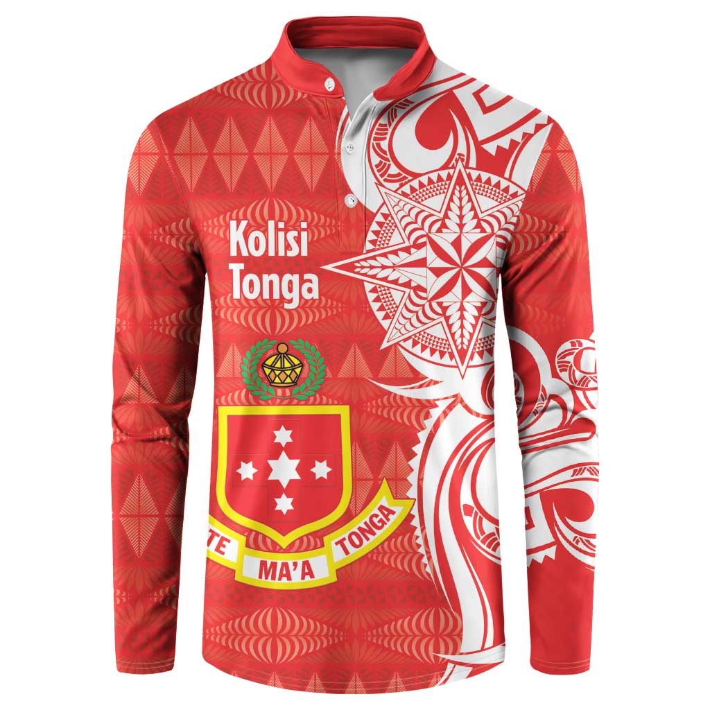 Personalised Kolisi Tonga Button Sweatshirt Mate Maa Tonga Ngatu Pattern LT14 Red - Polynesian Pride
