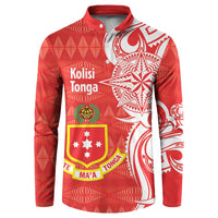Personalised Kolisi Tonga Button Sweatshirt Mate Maa Tonga Ngatu Pattern LT14 Red - Polynesian Pride