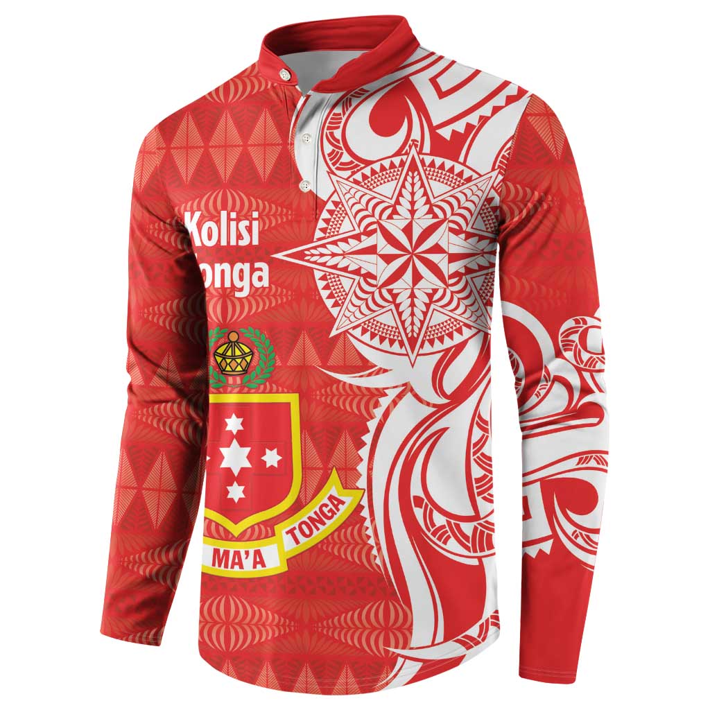 Personalised Kolisi Tonga Button Sweatshirt Mate Maa Tonga Ngatu Pattern LT14 - Polynesian Pride
