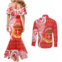 Personalised Kolisi Tonga Couples Matching Mermaid Dress and Long Sleeve Button Shirt Mate Maa Tonga Ngatu Pattern LT14 - Polynesian Pride