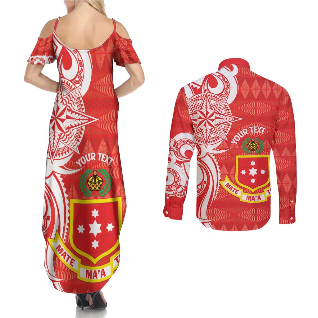 Personalised Kolisi Tonga Couples Matching Summer Maxi Dress and Long Sleeve Button Shirt Mate Maa Tonga Ngatu Pattern LT14 - Polynesian Pride