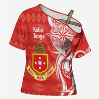 Personalised Kolisi Tonga Cross Shoulder Shirt Mate Maa Tonga Ngatu Pattern LT14 Female Red - Polynesian Pride