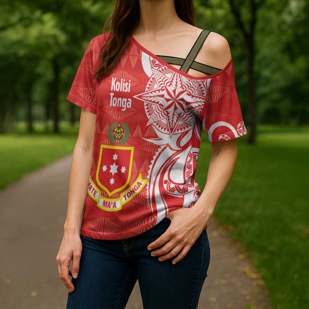 Personalised Kolisi Tonga Cross Shoulder Shirt Mate Maa Tonga Ngatu Pattern LT14 - Polynesian Pride