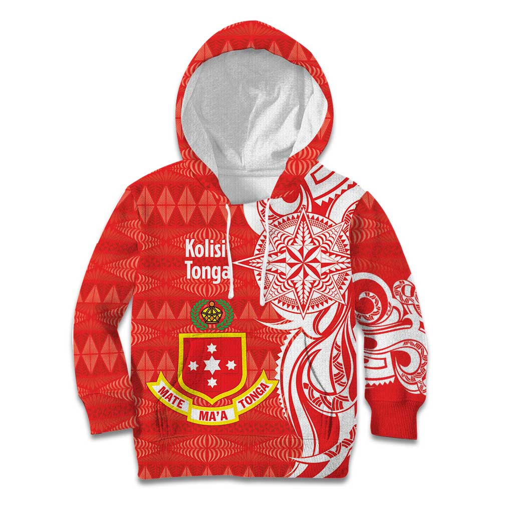 Personalised Kolisi Tonga Kid Hoodie Mate Maa Tonga Ngatu Pattern LT14 Hoodie Red - Polynesian Pride