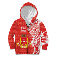 Personalised Kolisi Tonga Kid Hoodie Mate Maa Tonga Ngatu Pattern LT14 Zip Hoodie Red - Polynesian Pride