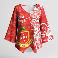 Personalised Kolisi Tonga Kimono Sleeve Blouse Mate Maa Tonga Ngatu Pattern LT14 Female Red - Polynesian Pride