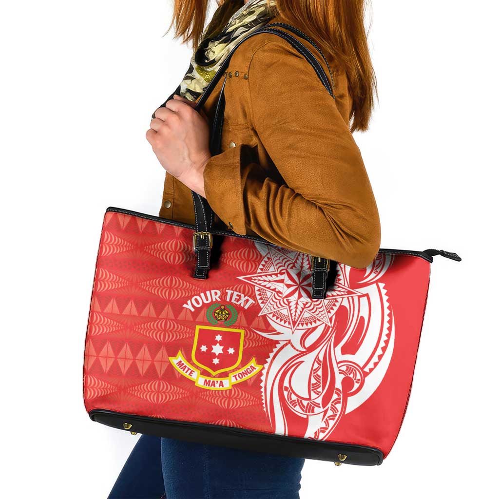 Personalised Kolisi Tonga Leather Tote Bag Mate Maa Tonga Ngatu Pattern LT14 Red - Polynesian Pride