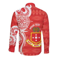 Personalised Kolisi Tonga Long Sleeve Button Shirt Mate Maa Tonga Ngatu Pattern LT14 - Polynesian Pride