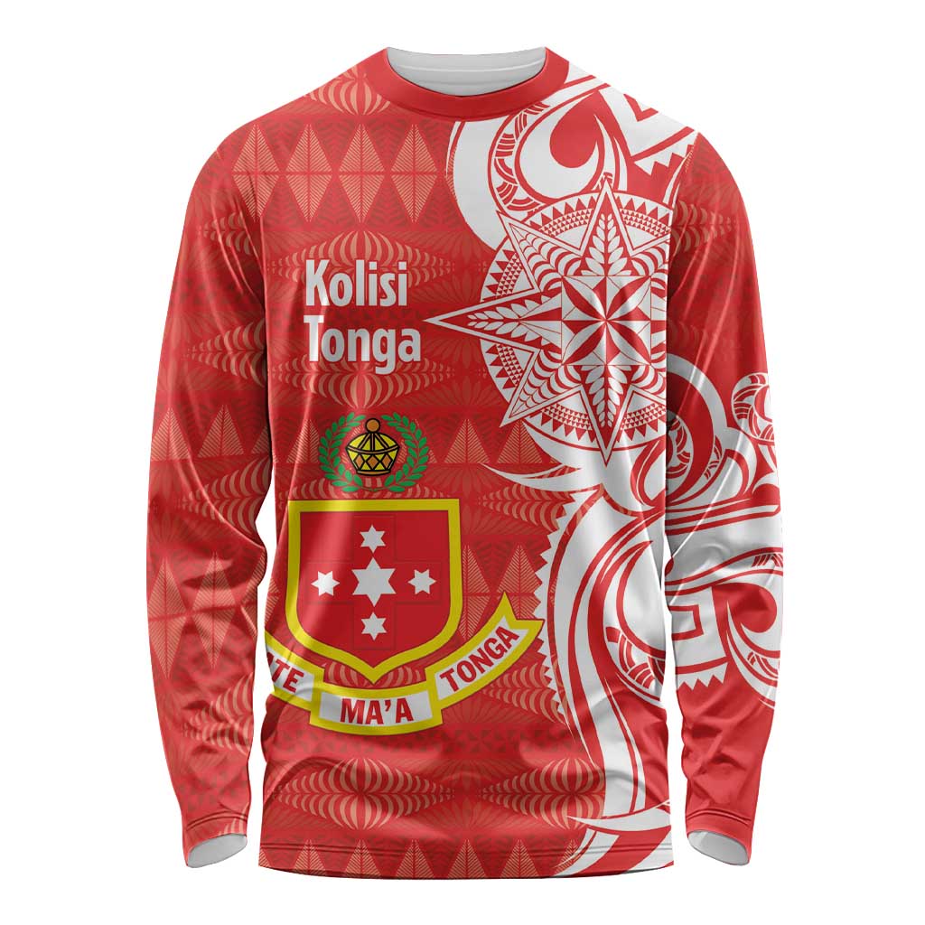 Personalised Kolisi Tonga Long Sleeve Shirt Mate Maa Tonga Ngatu Pattern LT14 Unisex Red - Polynesian Pride