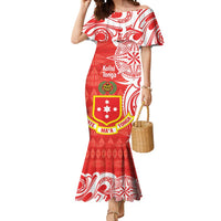Personalised Kolisi Tonga Mermaid Dress Mate Maa Tonga Ngatu Pattern LT14 Women Red - Polynesian Pride