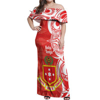 Personalised Kolisi Tonga Off Shoulder Maxi Dress Mate Maa Tonga Ngatu Pattern LT14 Women Red - Polynesian Pride