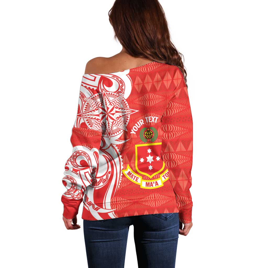 Personalised Kolisi Tonga Off Shoulder Sweater Mate Maa Tonga Ngatu Pattern LT14 - Polynesian Pride