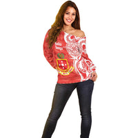 Personalised Kolisi Tonga Off Shoulder Sweater Mate Maa Tonga Ngatu Pattern LT14 - Polynesian Pride